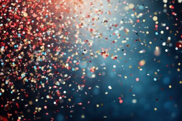 Poster - Colorful confetti falling against a vibrant blue backdrop, creating a celebratory and festive atmosphere