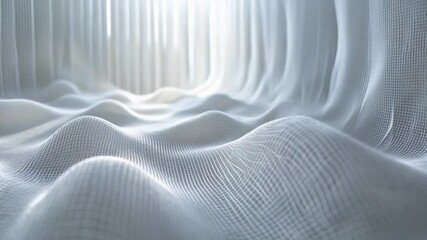 Poster - Abstract Soft Ripples: An ethereal depiction of smooth, flowing fabric or material forms gentle, undulating waves, bathed in soft, diffused light creating a serene and minimalist environment.