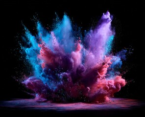 Wall Mural - Vibrant Pink Purple And Blue Powder Explosion On Black Background