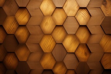 Poster - Wooden hexagonal tiles are creating a beautiful textured surface, ideal for backgrounds and design projects