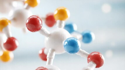 Leinwandbilder - Molecular Universe: A captivating macro view reveals a complex molecular structure, the vibrant colorful spheres of atoms. Illustrates scientific concepts and technology.