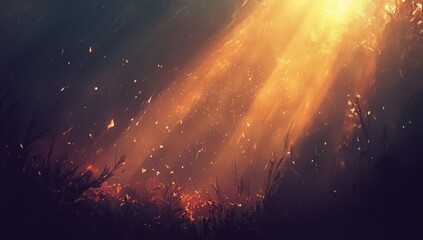 Wall Mural - Golden Light Beam Through Dark Water Abstract Background