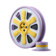 Poster - Stylized 3d render of a film reel with spool isolated on transparent background