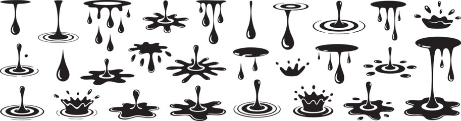 Poster - Dripping Liquid Vector Set: Collection of Black Ink Splashes, Drops, and Puddles for Creative Design Elements and Abstract Graphic Resources