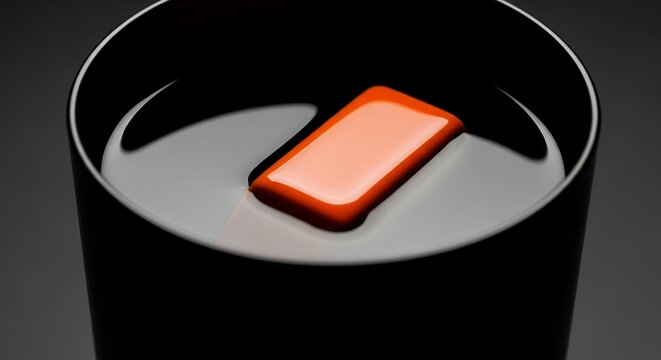 Orange Object Floating in Liquid Inside Black Container