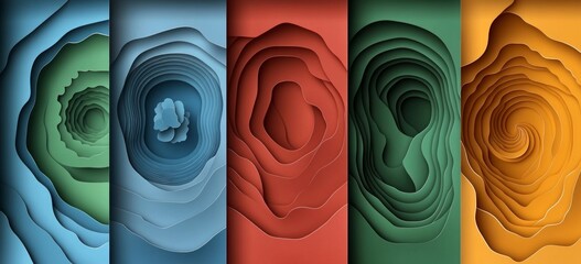 Wall Mural - Abstract Geometric Background with Colorful Layered Circles and Spiral Design