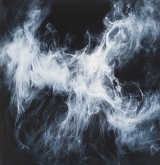 Wall Mural - Abstract Swirling Blue and White Smoke on Dark Background