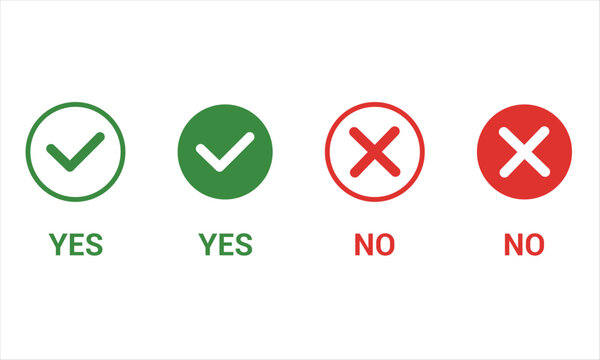 Check mark and cross mark icon set. Green checkmark and red crossmark symbols isolated on transparent background. Vector illustration.

