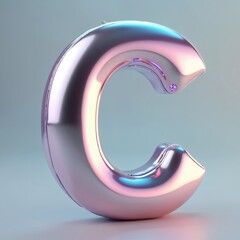 Poster - Shiny chrome letter C. Metallic silver alphabet font, modern elegant design, three-dimensional rendering on gray backdrop. Futuristic technology concept. Graphic design, isolated object. Perfect for