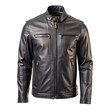 © AYESHA - Black leather jacket front view zipper and stitching detail isolated on a transparent background mens jacket