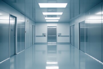 Poster - Semiconductor production clean room showcasing high tech environment with spotless design and advanced technology, Semiconductor production fab cleanroom, where technology meets precision