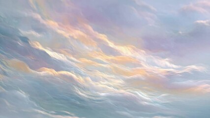Poster - Dreamy Sky Serenity: A mesmerizing composition capturing the ethereal beauty of clouds, bathed in soft pastel hues, evokes a sense of tranquility and wonder.