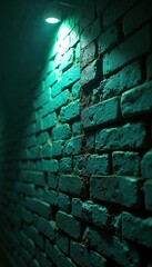 Poster - Brick wall with unique textured surface, under spotlight. Vintage weathered design, grunge style. Perfect for background, construction themes, architectural design, old-fashioned building projects.