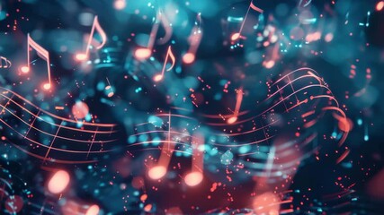 Poster - Vibrant musical notes dancing through a colorful background in high quality 4k video capturing the essence of music and creativity