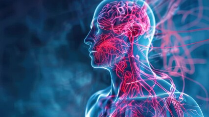 Poster - Exploring the intricate human anatomy with detailed visualization of the brain and nervous system in vibrant colors