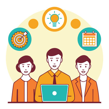 Flat Design Teamwork Illustration Orange Teal Yellow