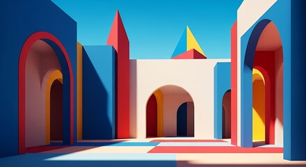 Leinwandbilder - Geometric Shapes and Archways Against Blue Sky Background