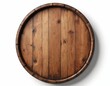 © Viktor - Top view wooden barrel lid, isolated on white background. Round shape, aged brown wood texture. Detailed timber grain, natural material, vintage design, copyspace.