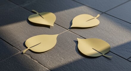 Leinwandbilder - Stylized Leaves on Tile Floor with Sunlight Pattern