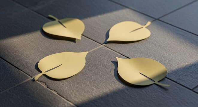Stylized Leaves on Tile Floor with Sunlight Pattern