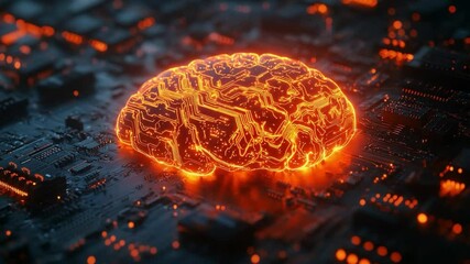 Poster - Digital Brain: A luminous digital representation of a brain, set against the backdrop of a motherboard, symbolizing the interconnectedness of technology and intellect.