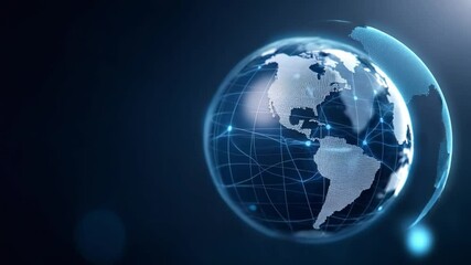 Poster - Global Network Connections: Digital depiction of globe wrapped in network connections, highlighting global communication and technology.