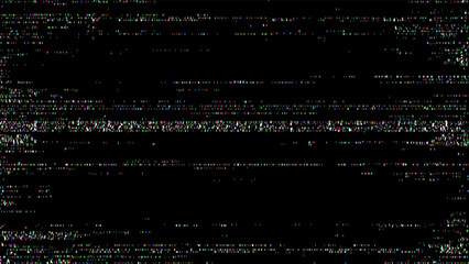 Poster - Colorful VHS video noise glitch vector. Abstract motion digital signal distortion background. Retro damaged television screen effect.