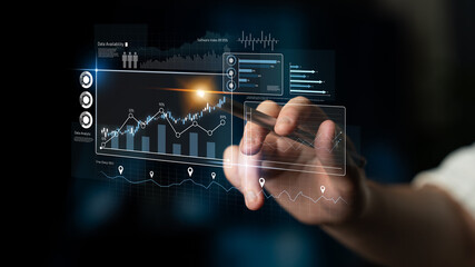 Poster - High-tech data visualization dashboard for analytics and performance tracking, including data visualization, trend, data report, and data chart. Latch