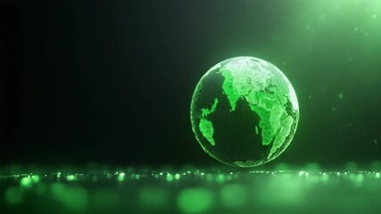 Aufkleber - Illuminated Planet: A luminous, verdant globe, radiating an aura of environmental responsibility and global harmony, floating gracefully against a dark backdrop with particles of light dancing around.
