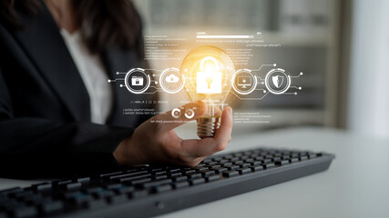 Poster - cyber security protects against breaches, hacks, and network attacks using strong infrastructure and