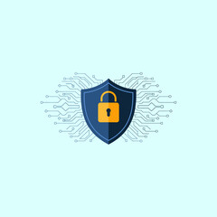  - Cybersecurity shield icon vector illustration, Digital security shield sign, Online data protection, Technology and AI concept
