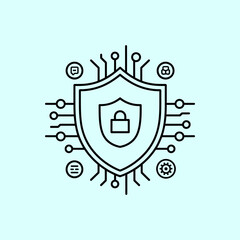  - Cybersecurity shield icon vector illustration, Digital security shield sign, Online data protection, Technology and AI concept