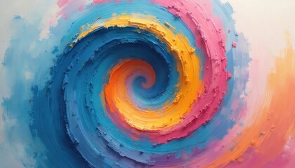 Poster - Abstract illustration with colorful spiral, swirl design. Artistic spiral with rainbow colors, brush strokes texture, gradient. Vortex symbol, vibrant artwork perfect for print, design, backdrop,