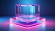 © Diane - podium glass transparent 3d box background platform cube stand stage block base pedestal crystal ice display pink square award cylinder light product cosmetic isolated plastic clear mockup neon blue s