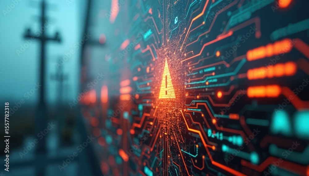 Close-up of digital interface shows cyber-attack attempt on electrical ...