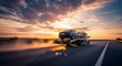 © ARONNABOSU - Roadside Assistance at Sunset: A tow truck carrying a car glides down a highway at sunset. Capturing the journey, a sense of rescue, and the beauty of the open road.