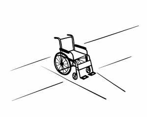 Poster - Clean minimalistic illustration of a wheelchair on a white background with linear perspective lines for a visual effect.