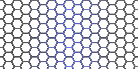Seamless blue honeycomb hexagon pattern with a metallic grid texture background