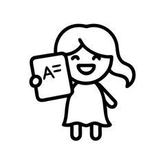 Poster - Black silhouette line drawing of a young girl, minimalist illustration, suitable for various design concepts.