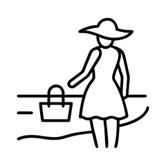 Poster - Elegant black silhouette line drawing depicting a woman in a flowing dress design for creative projects