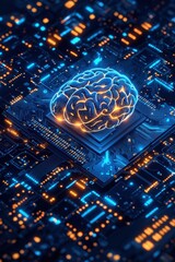 Poster - Futuristic Brain Integrated with Circuitry Depicting Artificial Intelligence and Technology