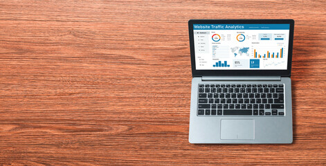 Poster - Computer software for website traffic analytics data on computer screen. Concept of SEO search engine optimization and customer targeting for online business snugly