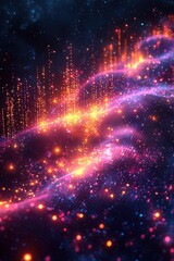 Poster - Abstract glowing technological pathway with dynamic light particles and waves