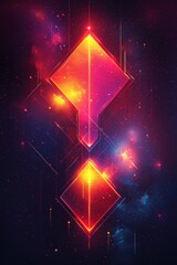 Poster - Futuristic glowing neon symbol in cosmic backdrop with vibrant fiery effects