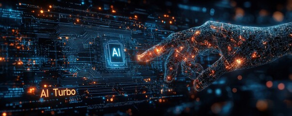 Poster - Futuristic Digital Interface Depicting AI Technology and Human Interaction