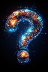 Poster - Glowing question mark composed of illuminated digital connections in a dark background