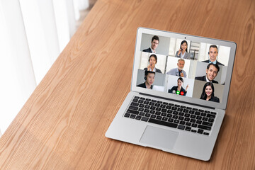 Poster - Business people on video conference for modish virtual group meeting of corprate business office workers