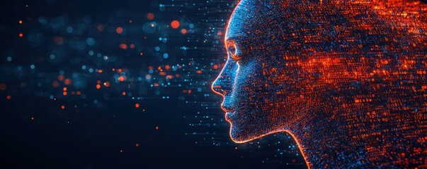 Poster - Artificial intelligence visualization with colorful streams and digital particles