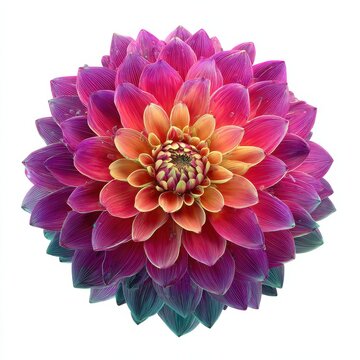 Dahlia 3D rendered flower vividly isolated on a white background with rich hues and intricate petal details