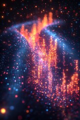 Poster - Digital Illustration Depicting Stock Market Data in Energetic Neon Colors